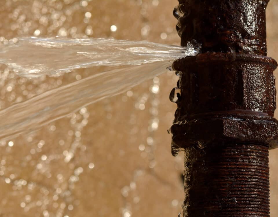 Rusty burst pipe in Baku Botanic Garden